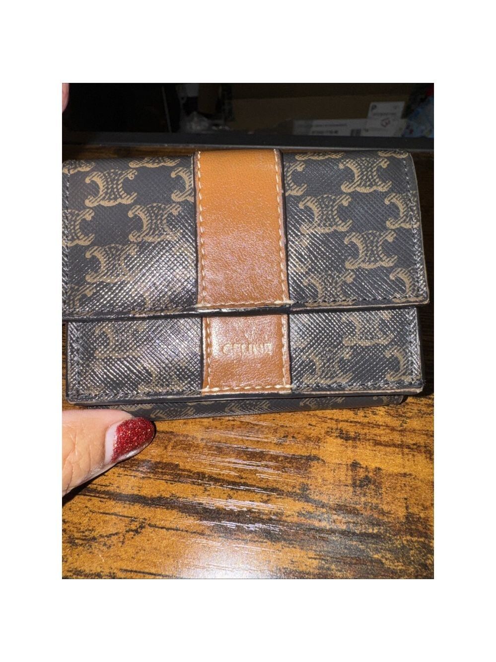 Celine Triomphe Trifold Wallet Calfskin Leather [retail $690]